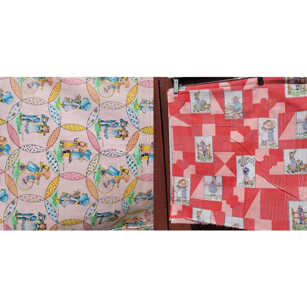 Vintage Lot of Holly Hobbie Fabric Red Pink Patchwork Hearts American Greetings